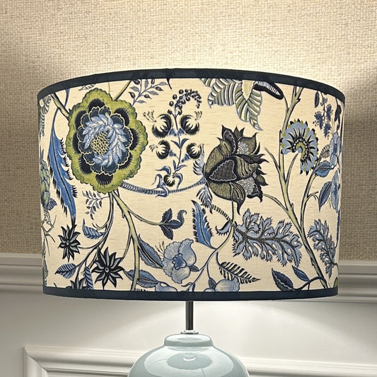 Floral chintz patterned lampshade on a neutral background