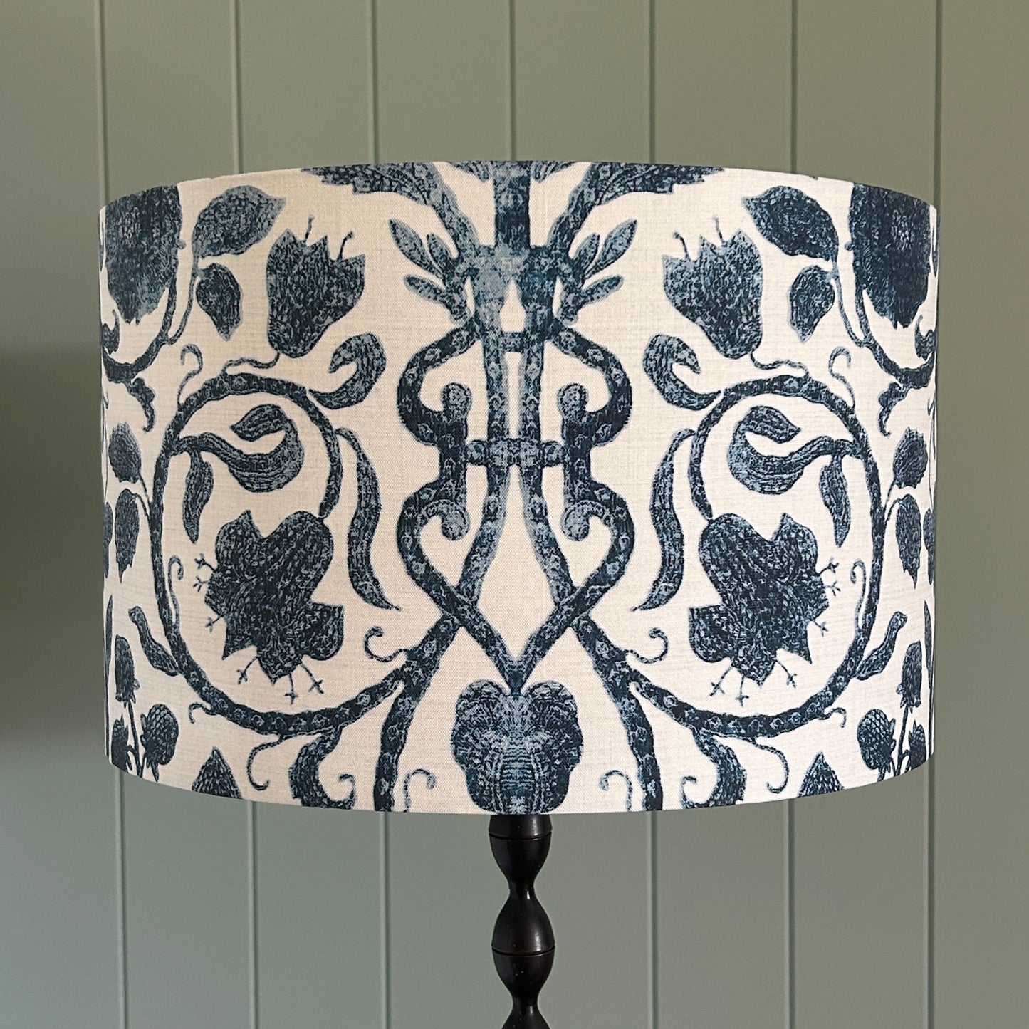 Hamptons style handmade lampshade with blue and white fabric