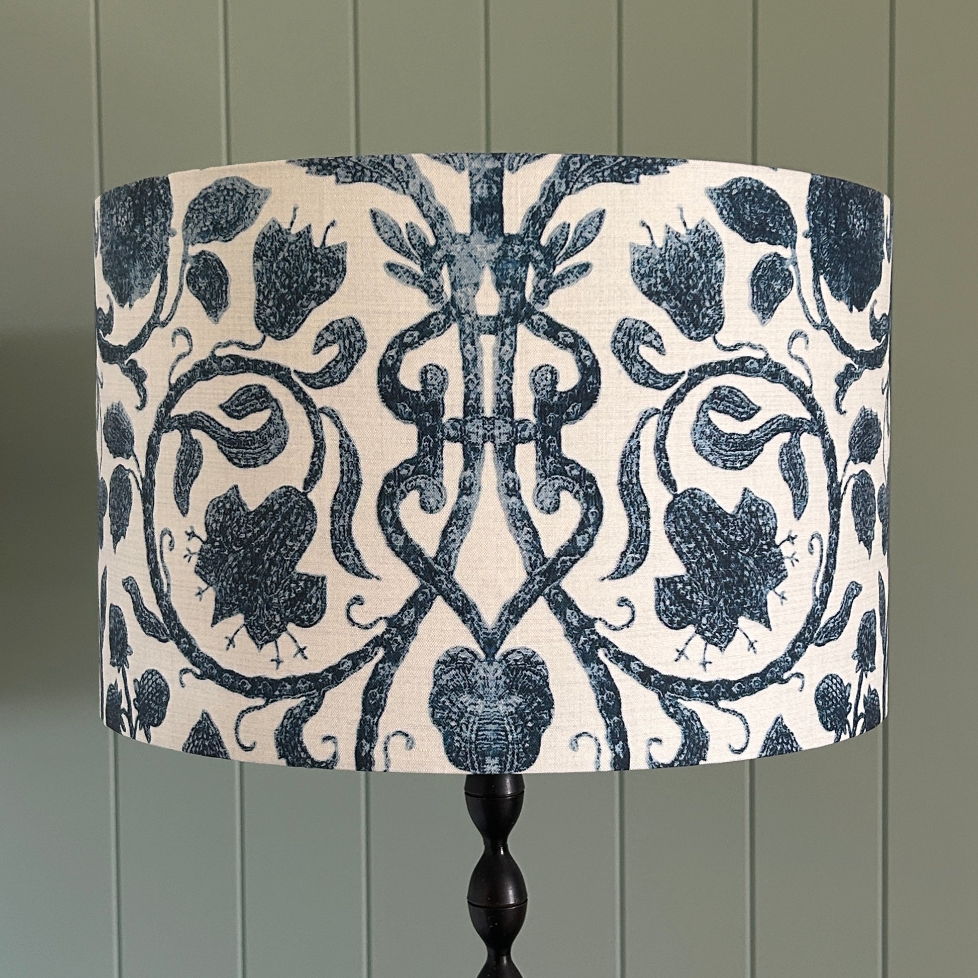 Hamptons style handmade lampshade with blue and white fabric