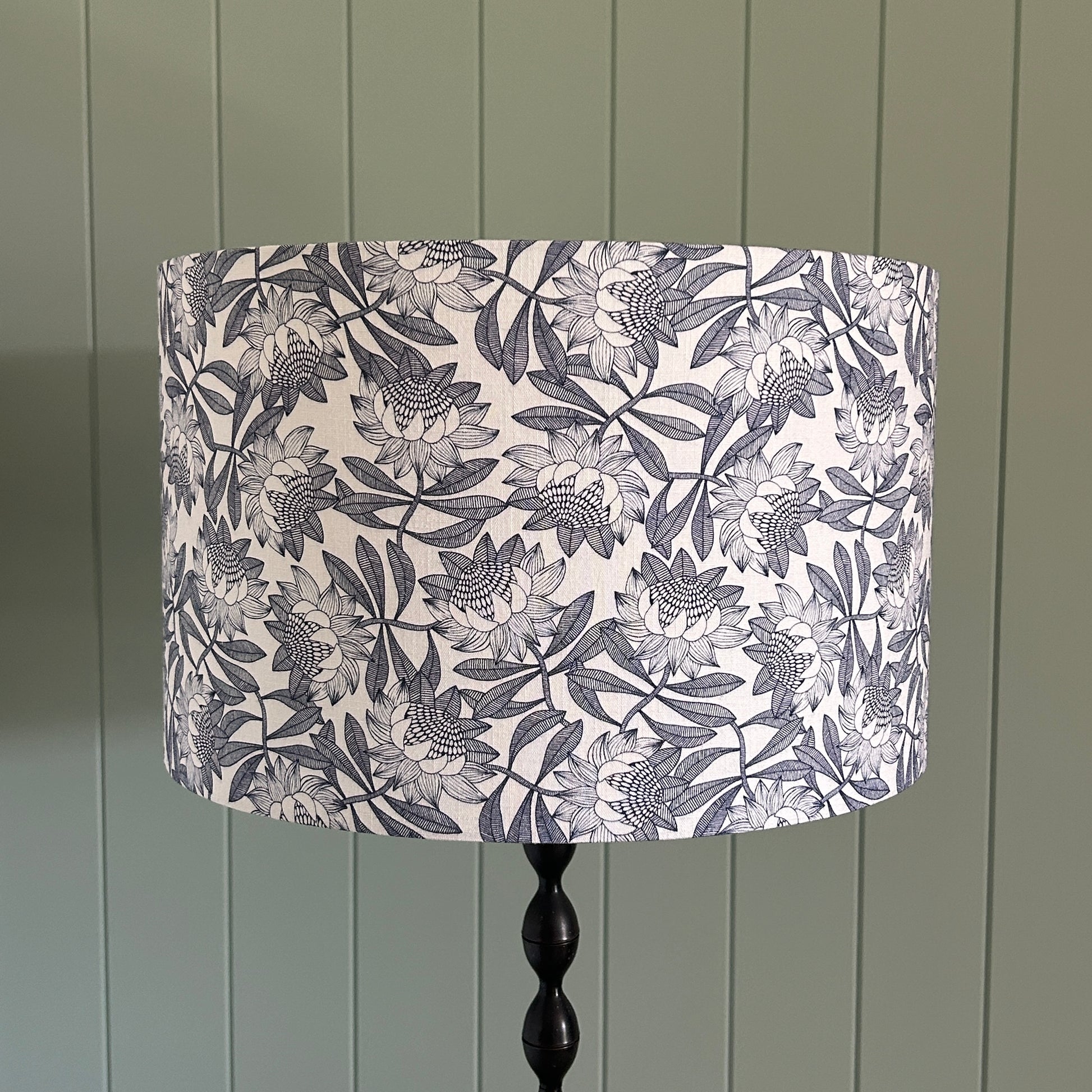 Hamptons Botanical Protea Lampshade Navy White Floral