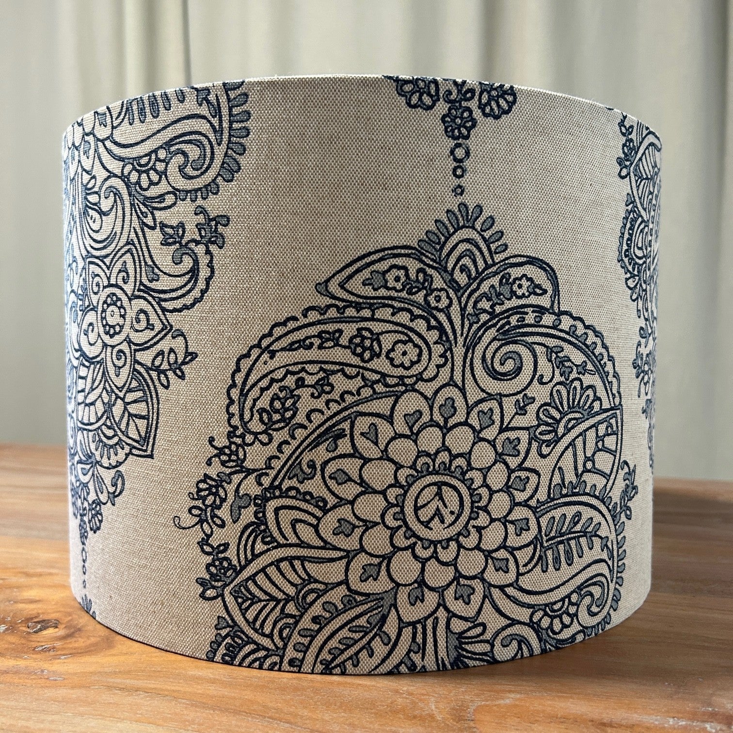 Indian motif blue pattern lampshade, front view