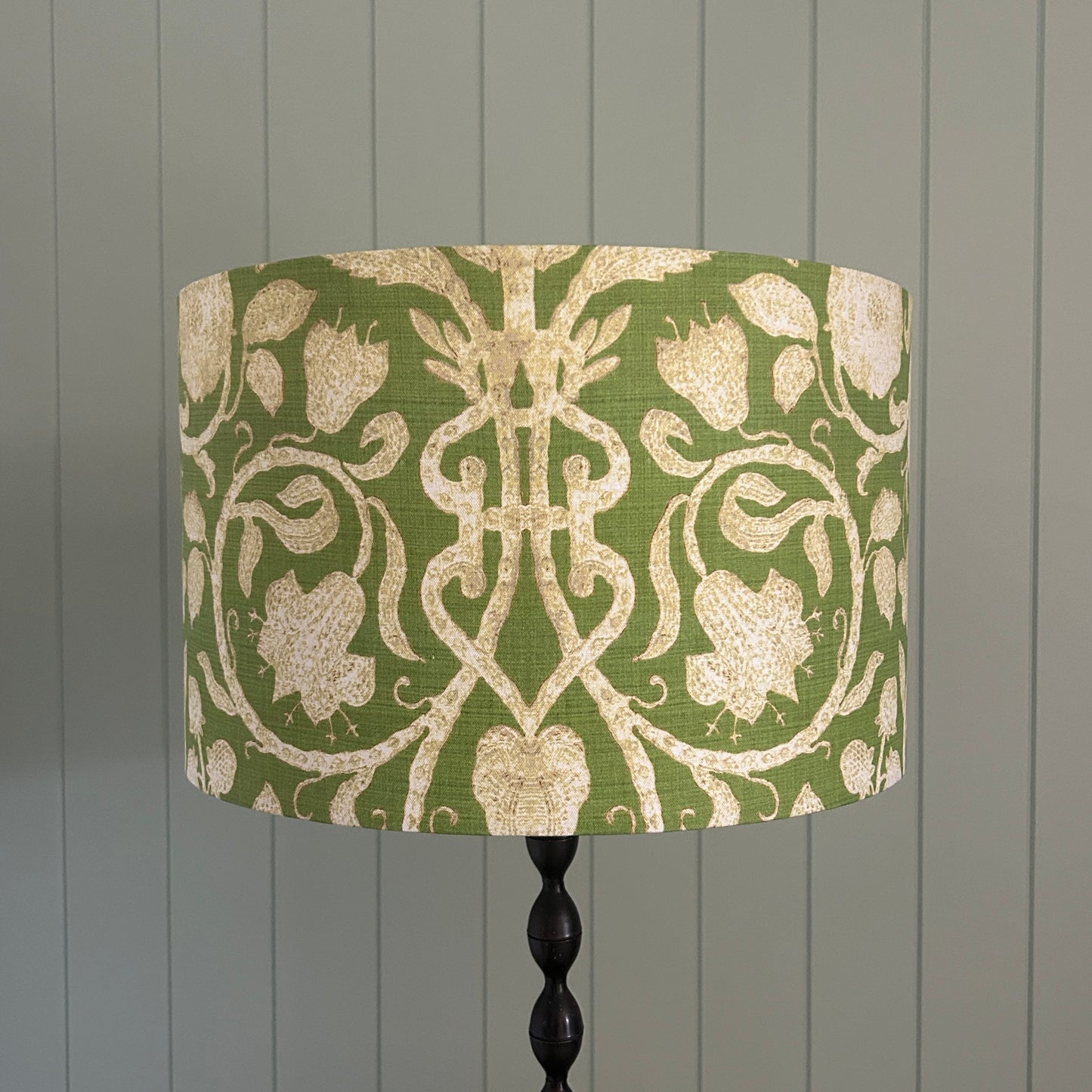 Spring green lampshade with damask provincial style fabric
