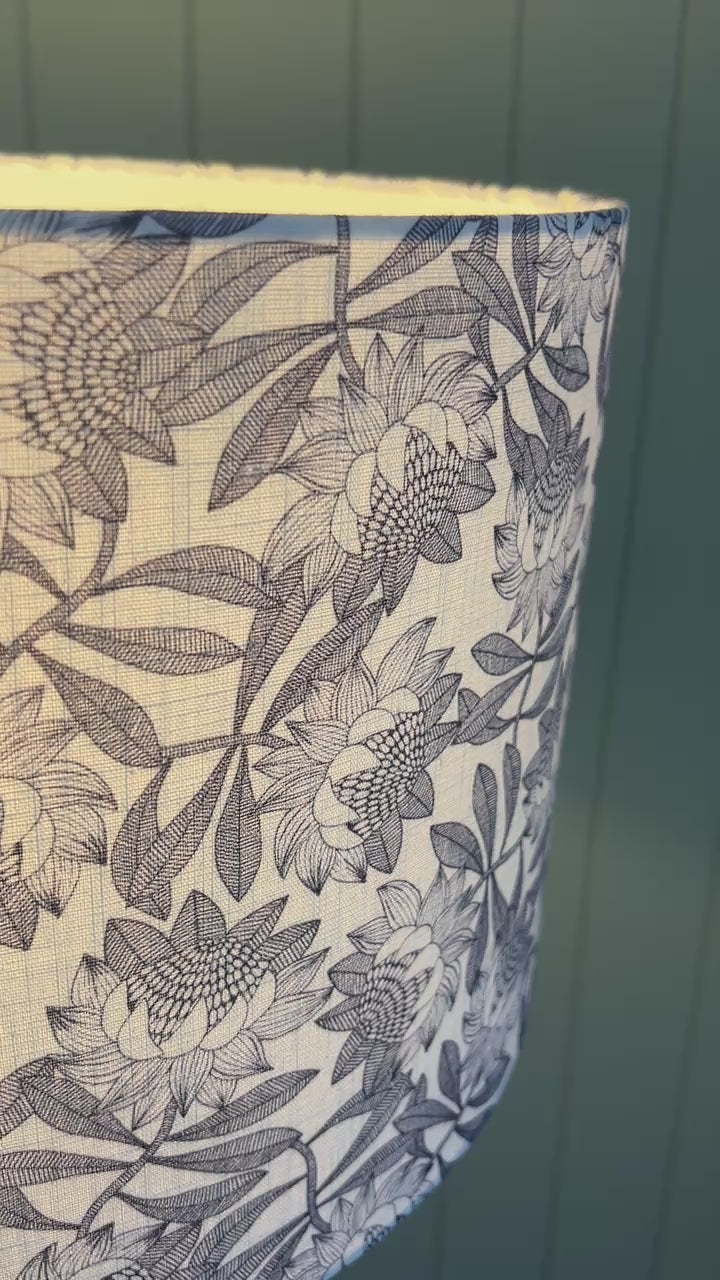 Hamptons Botanical Protea Lampshade Navy White Video Closeup