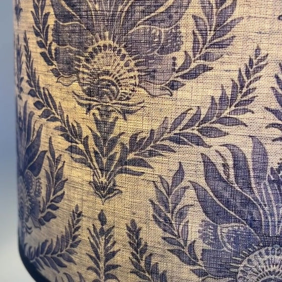 French blue european linen lampshade video showing linen texture