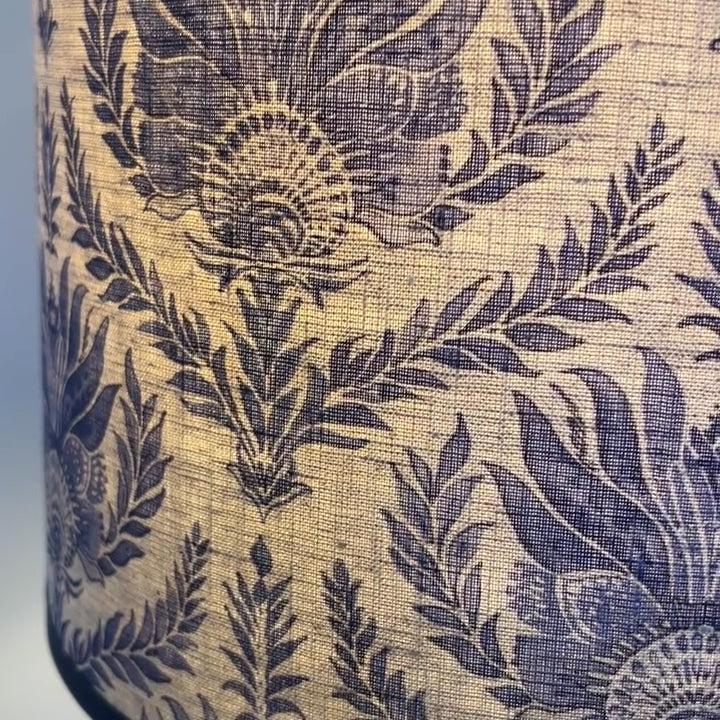 French blue european linen lampshade video showing linen texture