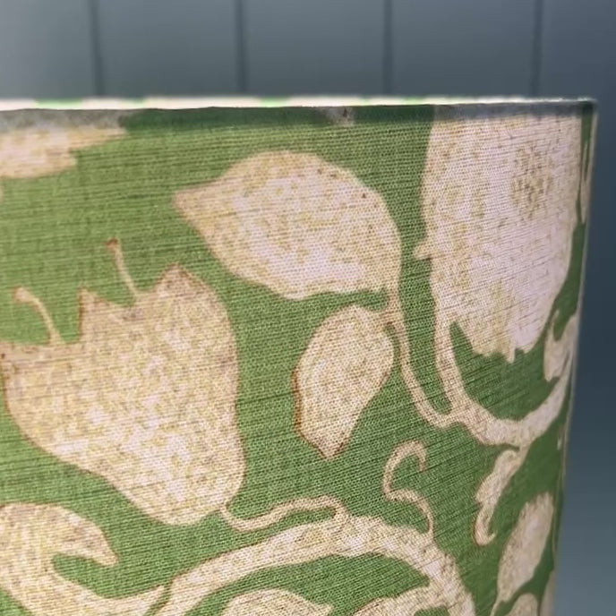 Spring green lampshade with damask provincial style fabric Video closeup
